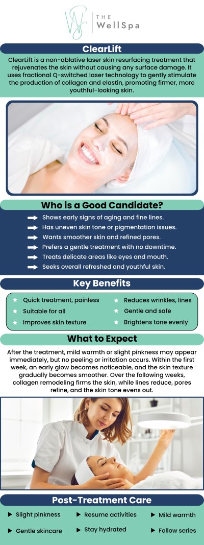 ClearLift facials provide numerous advantages, making them a perfect choice for those looking to enhance their skin significantly with little pain and downtime. This treatment employs non-ablative laser technology to boost collagen production and firm up the skin without creating any wounds. Our specialists offer ClearLift facials at the WellSpa. For more information, contact us today or book an appointment online now! We are conveniently located at 999 S Orlando Avenue Winter Park, FL 32789.