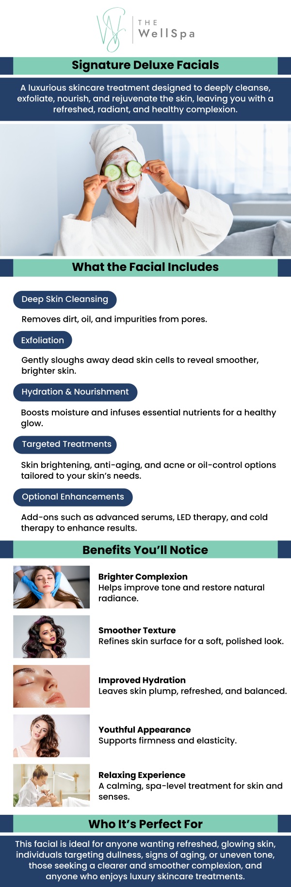 The Signature Deluxe Facial is a luxurious skincare treatment that deeply cleanses, exfoliates, and nourishes the skin, leaving it revitalized, radiant, and rejuvenated. For more information, contact us or book an appointment online. We are located at 999 S Orlando Avenue Winter Park, FL 32789. We serve clients from Orlando FL, Winter Park FL, Maitland FL, Baldwin Park FL, Altamonte Springs FL, and surrounding areas.