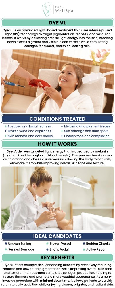Common questions asked by clients: What is a Dye VL? What are the benefits of DYE VL? How much does Dye VL cost? DYE VL is a laser treatment that addresses visible signs of aging and sun damage, improving skin tone and reducing redness. At The WellSpa, our specialists offer Dye VL treatment. For more information, contact us or book an appointment online. We are located at 999 S Orlando Avenue Winter Park, FL 32789. We serve clients from Orlando FL, Winter Park FL, Maitland FL, Baldwin Park FL, Altamonte Springs FL, and surrounding areas. Common questions asked by clients: What is a Dye VL? What are the benefits of DYE VL? How much does Dye VL cost? DYE VL is a laser treatment that addresses visible signs of aging and sun damage, improving skin tone and reducing redness. At The WellSpa, our specialists offer Dye VL treatment. For more information, contact us or book an appointment online. We are located at 999 S Orlando Avenue Winter Park, FL 32789. We serve clients from Orlando FL, Winter Park FL, Maitland FL, Baldwin Park FL, Altamonte Springs FL, and surrounding areas.